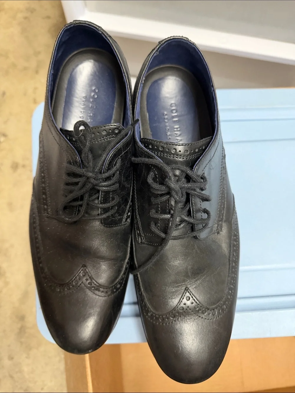Cole Haan Black Leather Wingtip Derby Shoes